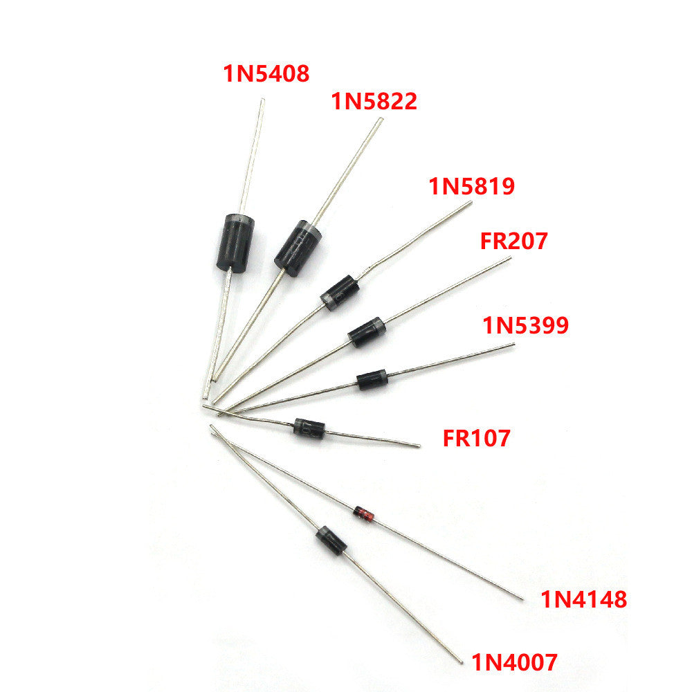 100pcs Diode Assorted Kit 8 Values DIY Electronic Components Diode Assortment Standard Recovery Power Rectifier Diode1N4148 1N4007 FR107 FR207 1N5819 1N5399 1N5408 1N5822