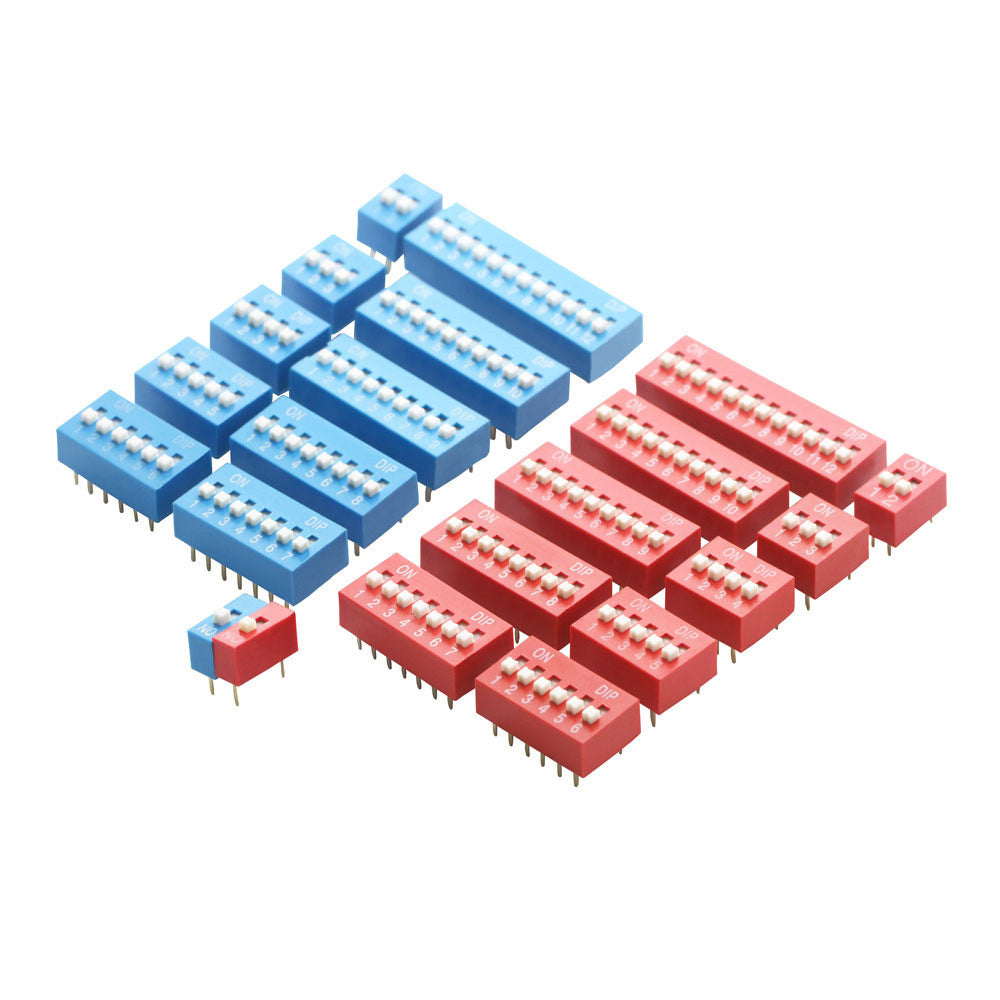 Fulabs 10PCS Slide Type Switch Module 1 2 3 4 5 6 7 8 9 10 12 Bit 2.54mm Position Way DIP Red Pitch Toggle Switch Red Snap Switch