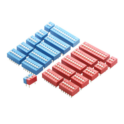 Fulabs 10PCS Slide Type Switch Module 1 2 3 4 5 6 7 8 9 10 12 Bit 2.54mm Position Way DIP Red Pitch Toggle Switch Red Snap Switch