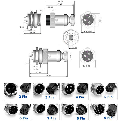 1Set GX16-2/3/4/5/6/7/8/9/10 Pin Male Female 16mm Wire M16 GX16 Circular Aviation Connector Socket Plug Metal