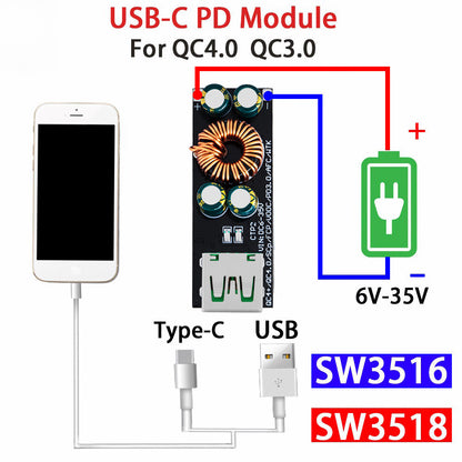 1pcs SW3518 / SW3516 QC4.0 QC3.0 USB Type-C Mobile Phone Quick Charge Adapter 6 -35V Step Down Buck Boost Module