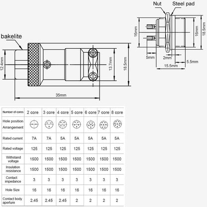 1Set GX16-2/3/4/5/6/7/8/9/10 Pin Male Female 16mm Wire M16 GX16 Circular Aviation Connector Socket Plug Metal