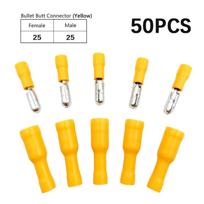 Five colour Wire electrical insulation connector crimper bullet head terminal 22 ~ 16 AWG wiring 50 = 25 male+25 female