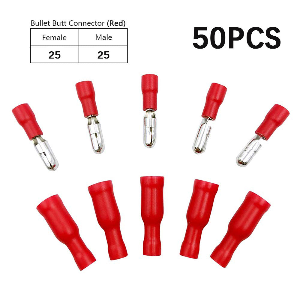 Five colour Wire electrical insulation connector crimper bullet head terminal 22 ~ 16 AWG wiring 50 = 25 male+25 female