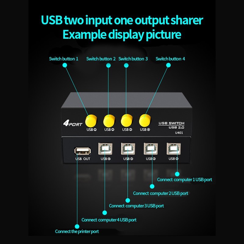 Mini 4 Ports 2Ports USB Printer Scanner Sharing Share Switch Splitter Box Hub