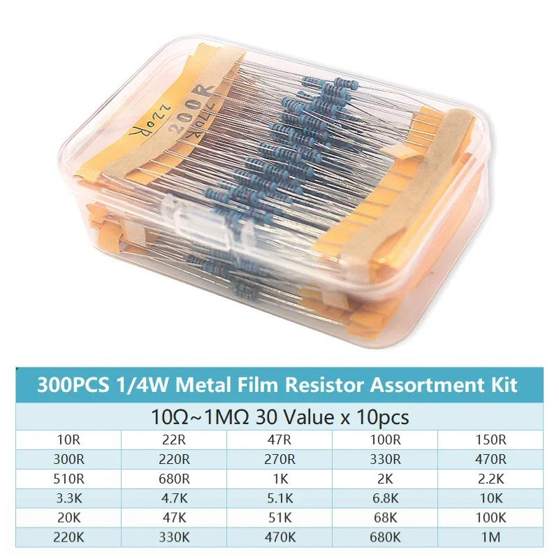 300pcs 600pcs 1/4W Resistance 1% 30 Kind Each 10pcs/20pcs Film Resistor Assorted Kit with box
