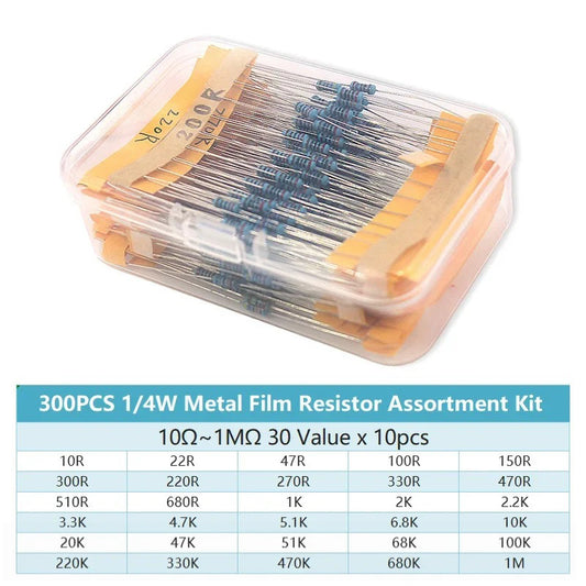300pcs 600pcs 1/4W Resistance 1% 30 Kind Each 10pcs/20pcs Film Resistor Assorted Kit with box