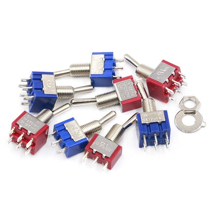 5pcs 6MM Reset Latching Toggle Switch MTS-102 5A 6A 125V 3A 250 AC Mini 3 6PIN ON-ON ON-OFF-ON Rocker Switch Lights Motors