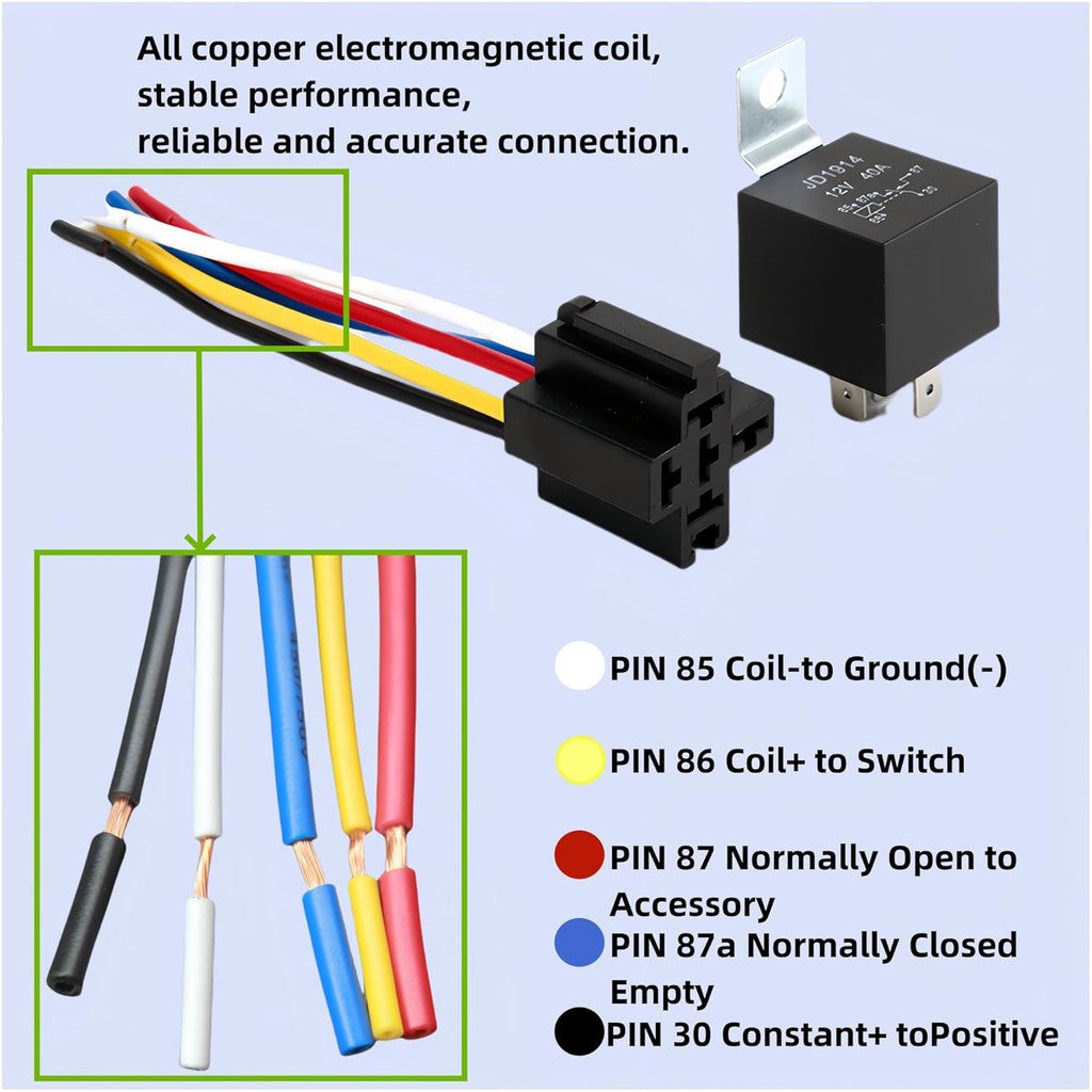 Waterproof Automotive Relay 12V 5Pin 40A Car Relay 12V 5Pin With Relay Socket  JD1914