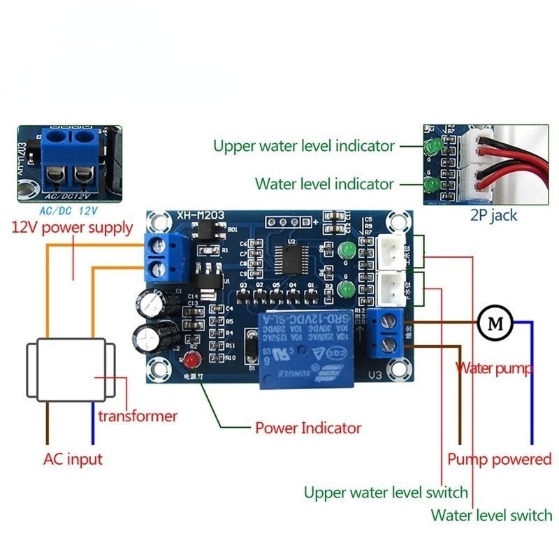 1pcs XH-M203 water level controller automatic water level controller water level switch level water pump controller 12V Relay Output