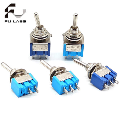 5pcs 6MM Reset Latching Toggle Switch MTS-102 5A 6A 125V 3A 250 AC Mini 3 6PIN ON-ON ON-OFF-ON Rocker Switch Lights Motors