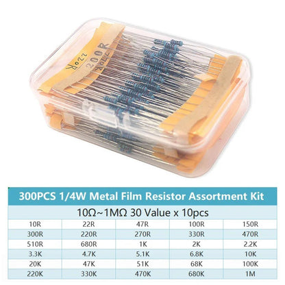 300pcs 600pcs 1/4W Resistance 1% 30 Kind Each 10pcs/20pcs Film Resistor Assorted Kit with box
