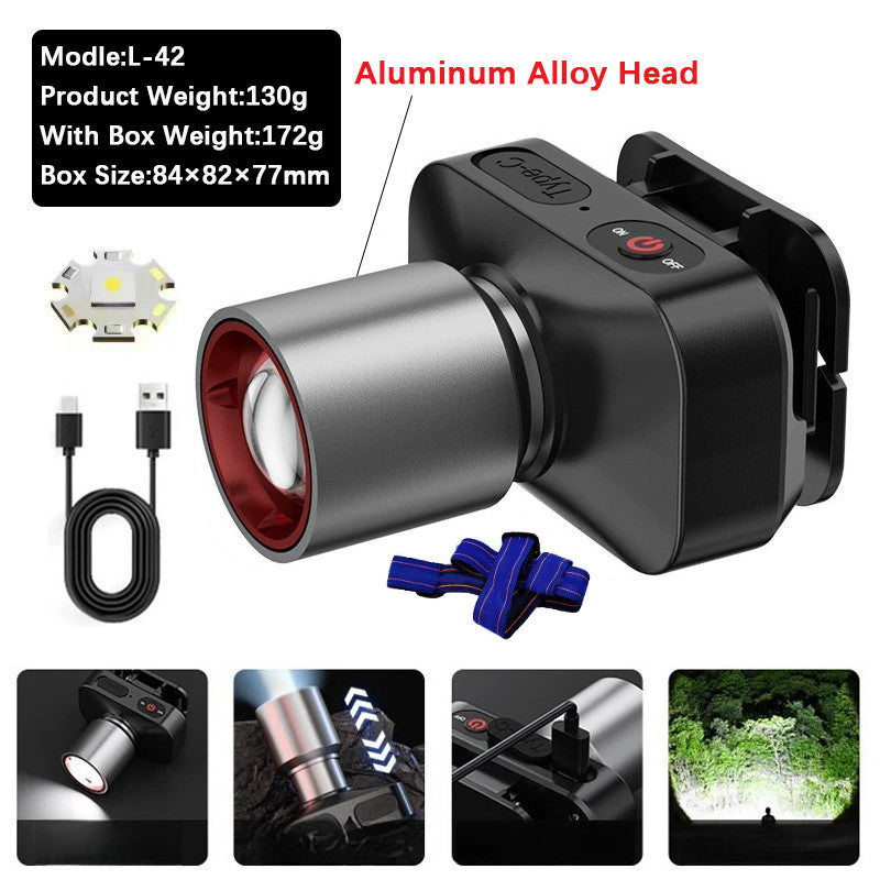 Headlight Flashlight Rechargeable Waterproof Zoomable Induction Headlamp Outdoor Emergency Light
