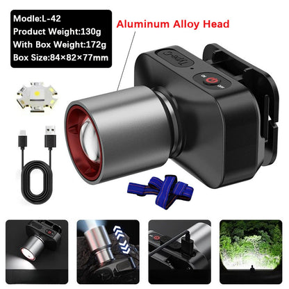 Headlight Flashlight Rechargeable Waterproof Zoomable Induction Headlamp Outdoor Emergency Light