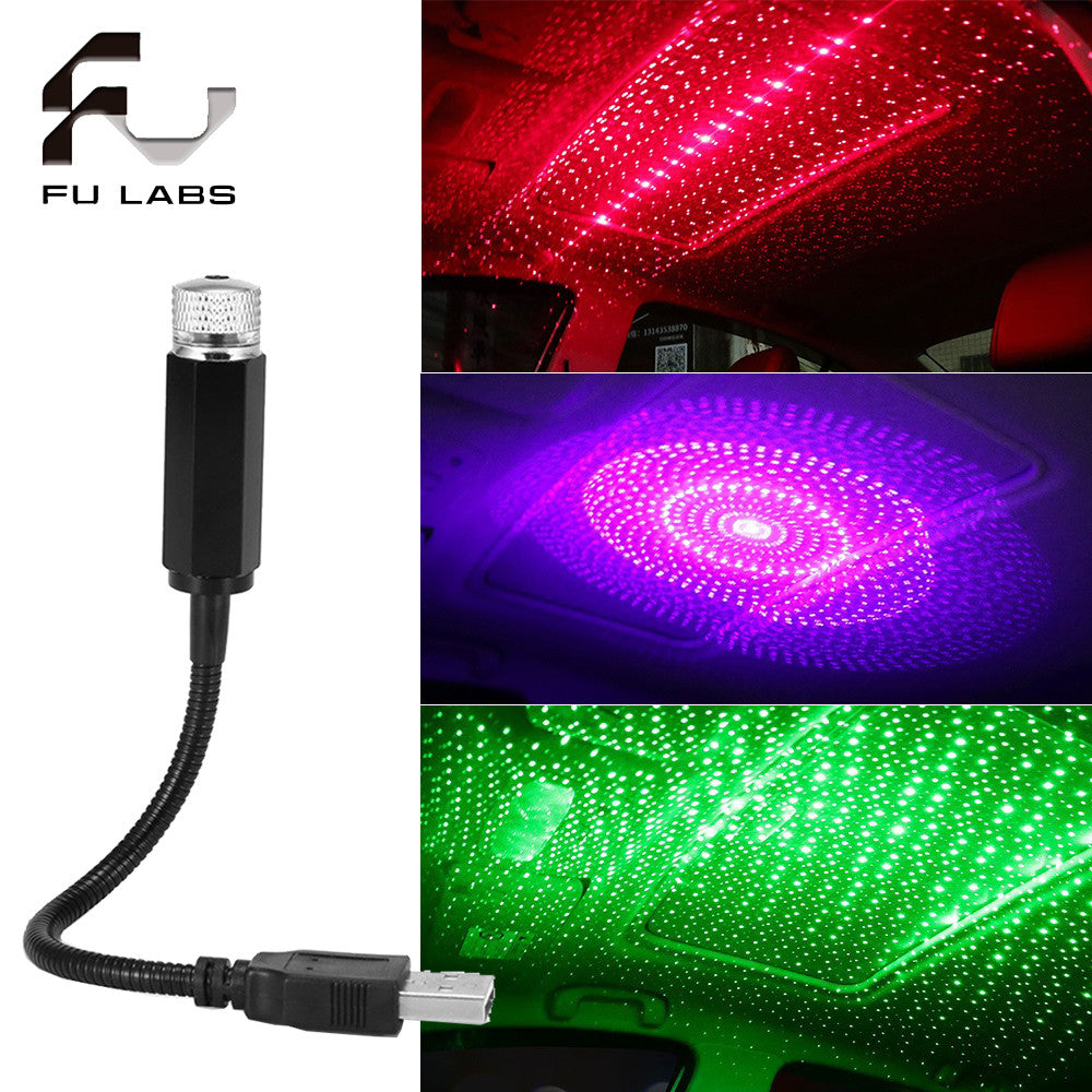 Universal USB LED Star Projector Neon Atmosphere Ambient Lamp Car Roof Interior Light Laser Red Purple Green