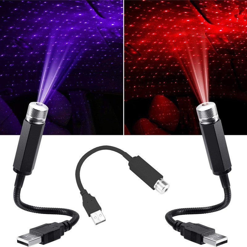 Universal USB LED Star Projector Neon Atmosphere Ambient Lamp Car Roof Interior Light Laser Red Purple Green