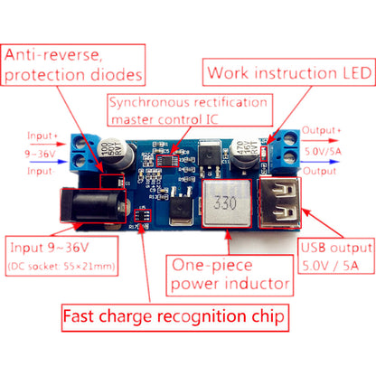 LM2596S DC-DC 24V/12V To 5V 5A Step Down Power Supply Buck Converter Replace HW-688 Adjustable USB Step-down Charging Module For Phone