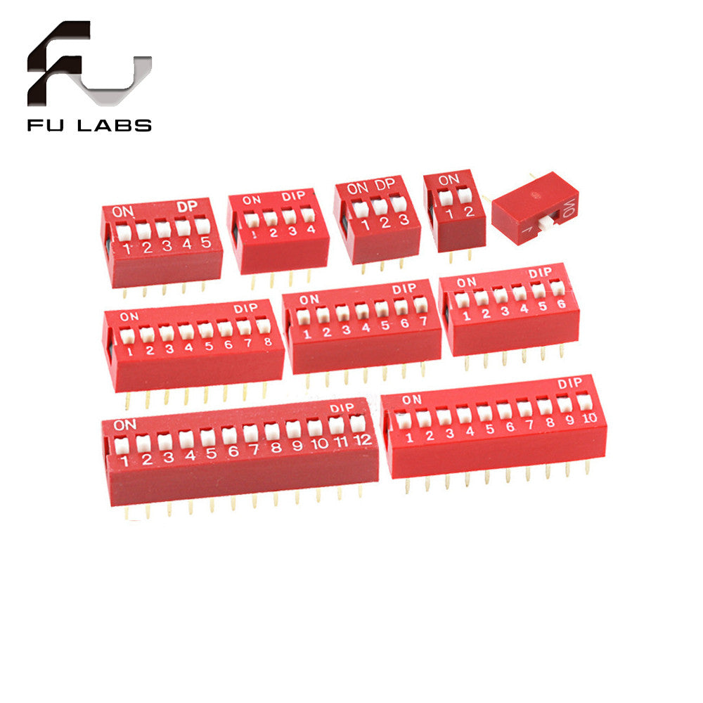 Fulabs 10PCS Slide Type Switch Module 1 2 3 4 5 6 7 8 9 10 12 Bit 2.54mm Position Way DIP Red Pitch Toggle Switch Red Snap Switch