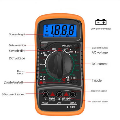 XL830L Digital Multimeter High Precision Digital Display Multimeter Electrician Multi-Function Resistance Voltage Measurement Instrument