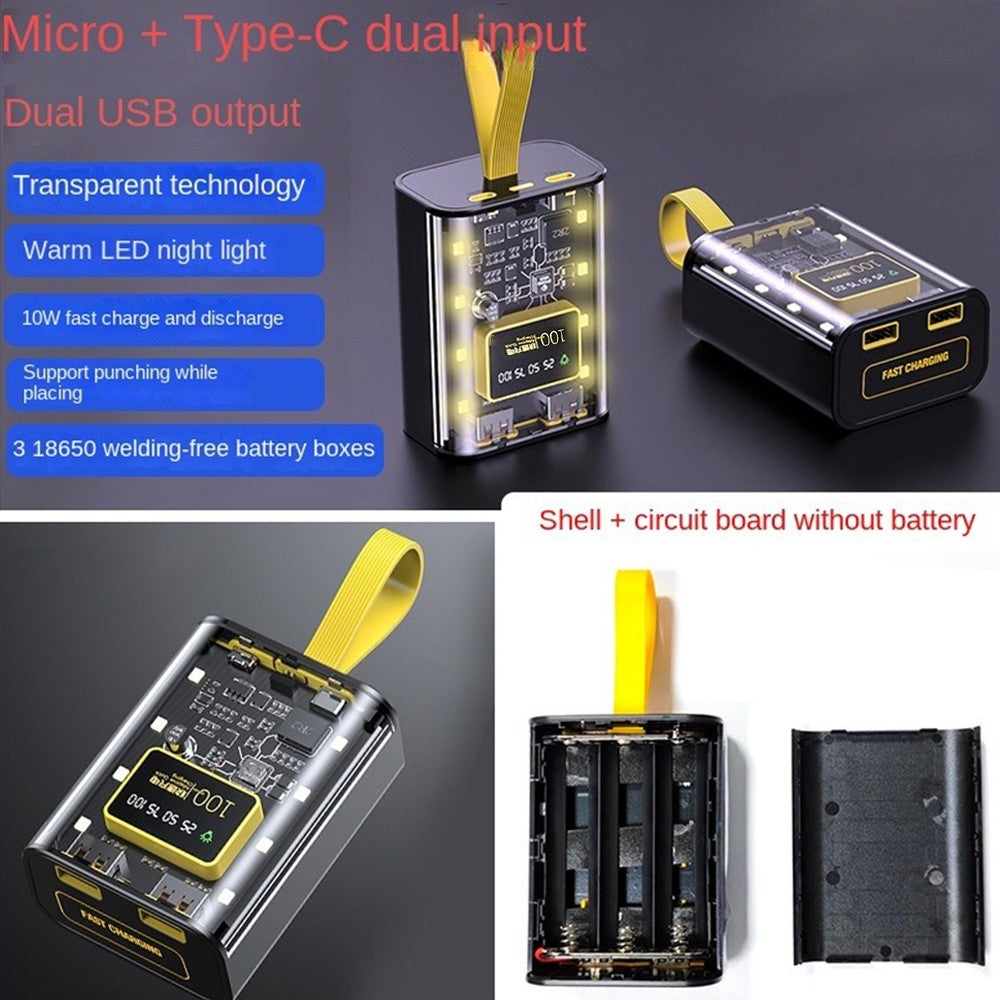 18650 Battery Charger DIY Power Bank Box Fast Charging With Night Light Charge Powerbank Case