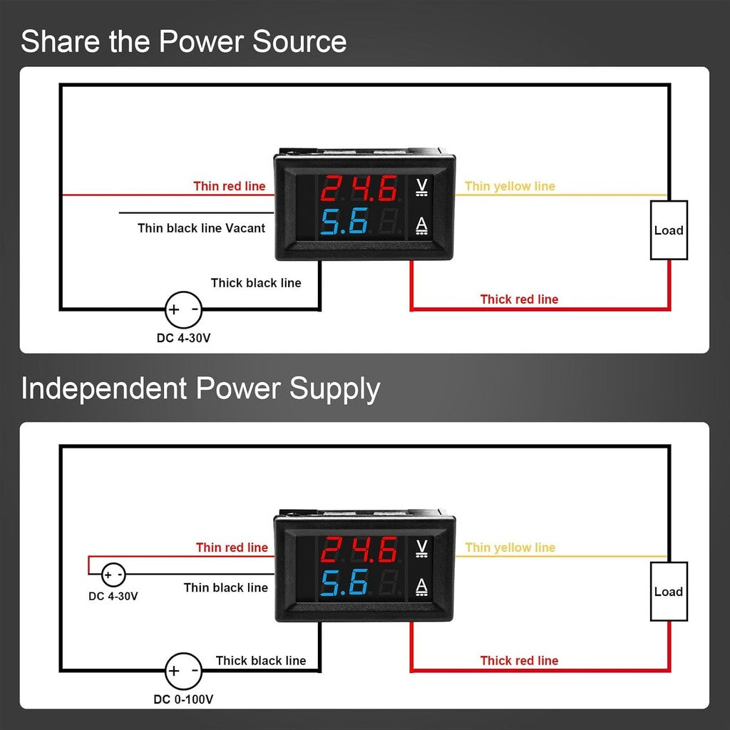 DC0-100V 10A 50A 100A red blue LED DC dual display digital voltage and current meter head with fine adjustment