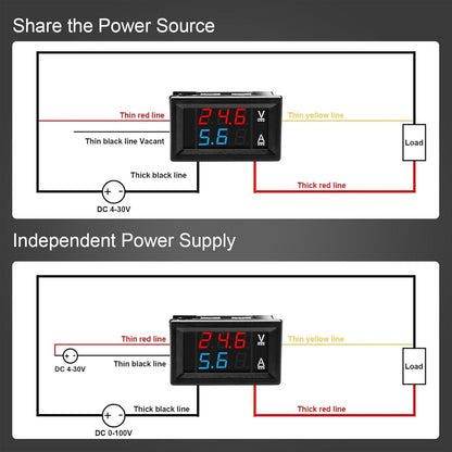 DC0-100V 10A 50A 100A red blue LED DC dual display digital voltage and current meter head with fine adjustment