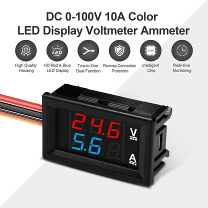 DC0-100V 10A 50A 100A red blue LED DC dual display digital voltage and current meter head with fine adjustment