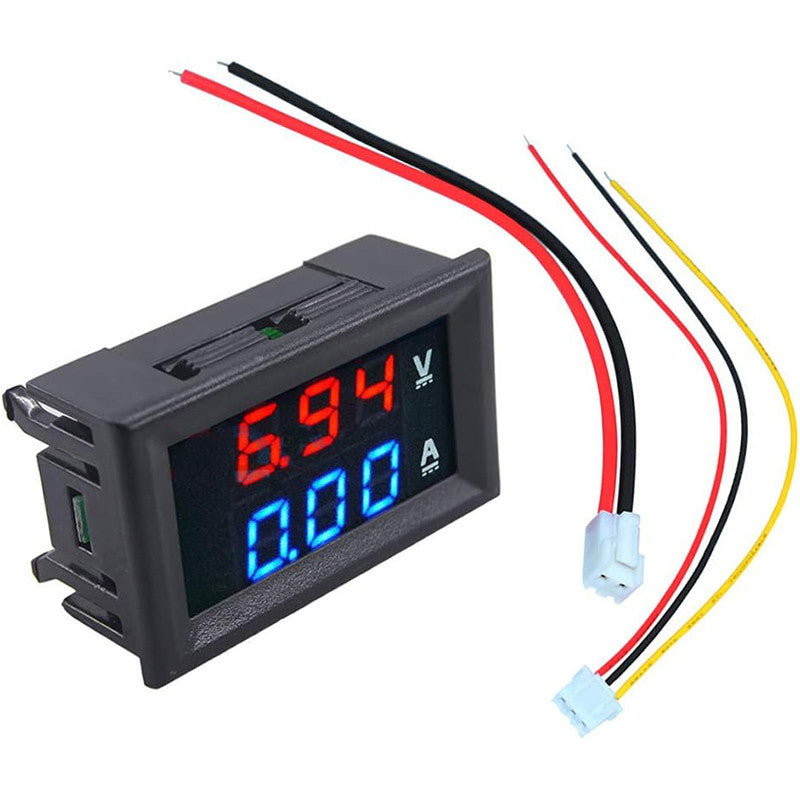 DC0-100V 10A 50A 100A red blue LED DC dual display digital voltage and current meter head with fine adjustment