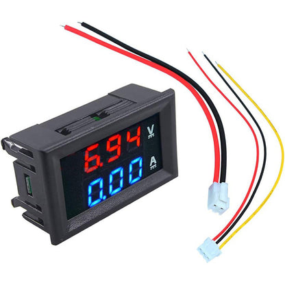 DC0-100V 10A 50A 100A red blue LED DC dual display digital voltage and current meter head with fine adjustment