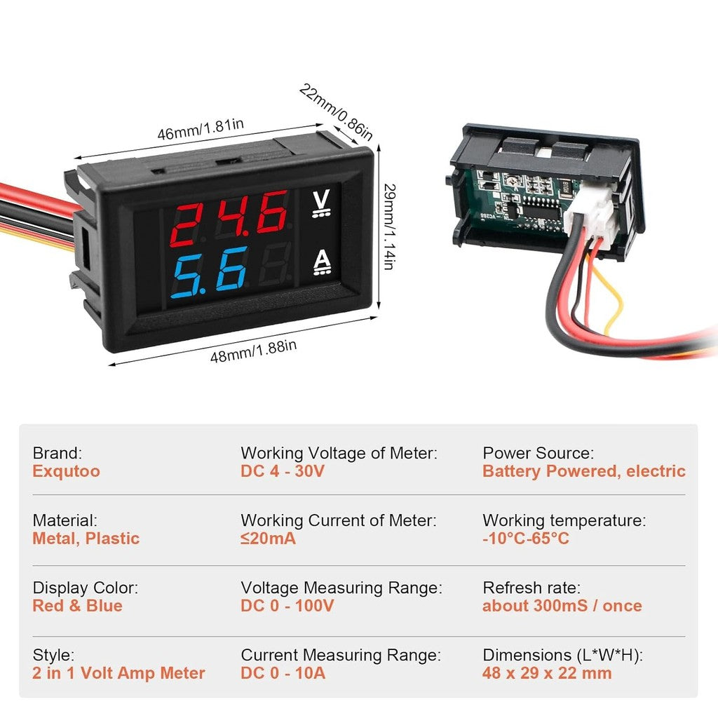 DC0-100V 10A 50A 100A red blue LED DC dual display digital voltage and current meter head with fine adjustment