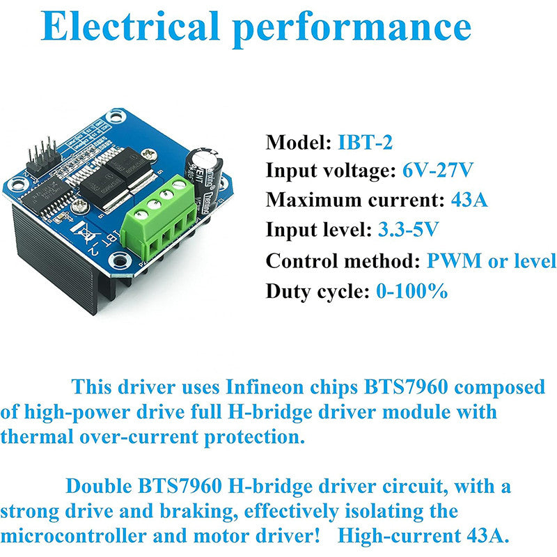 Double BTS7960 43A H-bridge High-power Motor Driver module/ diy smart car Current diagnostic for Arduino