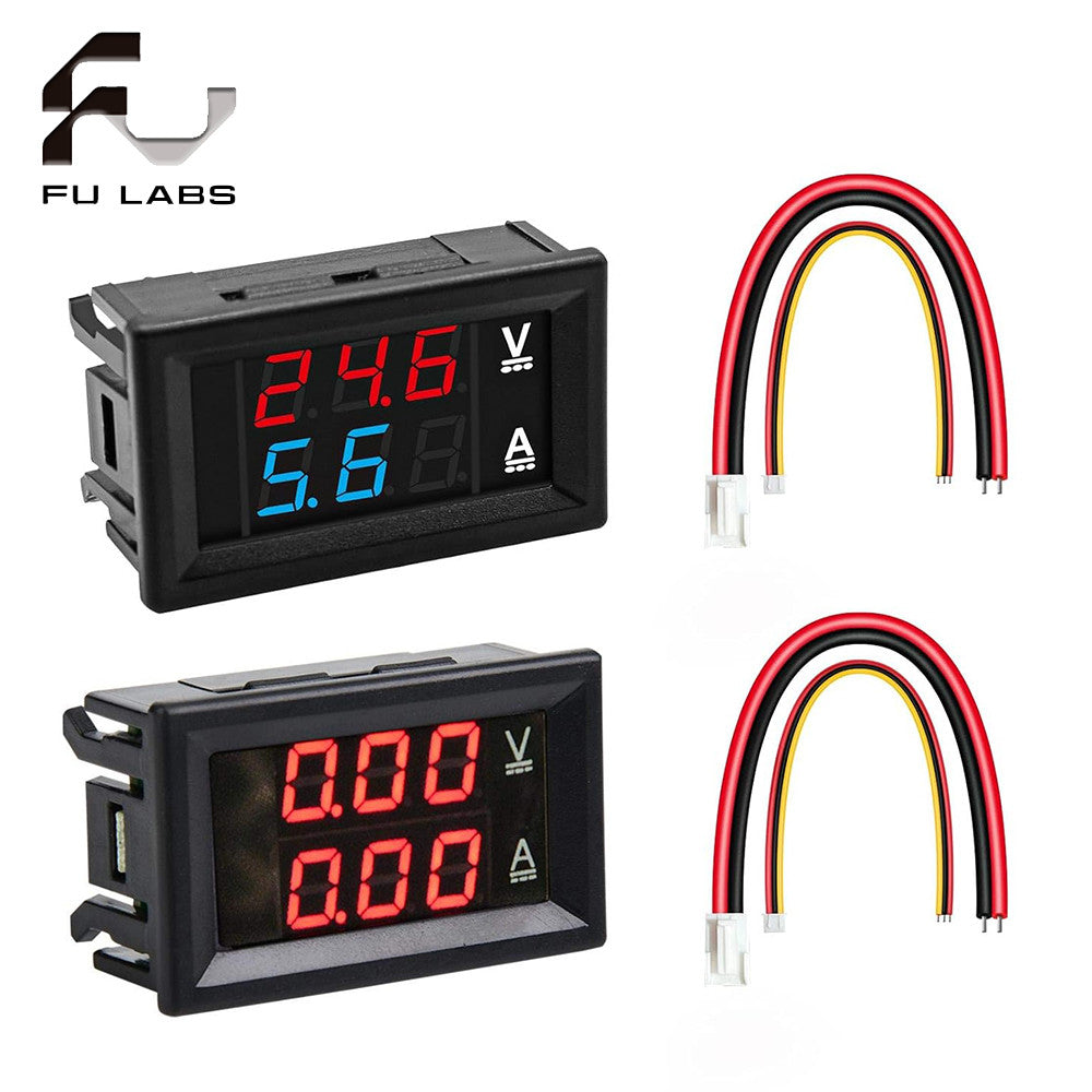 DC0-100V 10A 50A 100A red blue LED DC dual display digital voltage and current meter head with fine adjustment