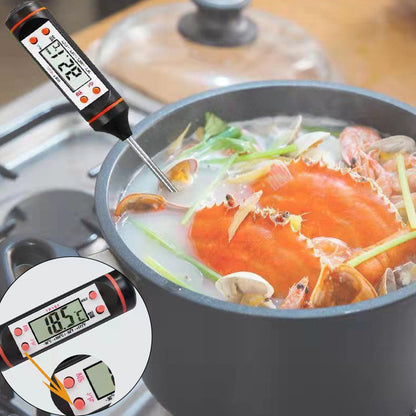 Food Thermometer for oil, water, and meat.  Accurate probe for grilling, baking, and cooking with LCD display.