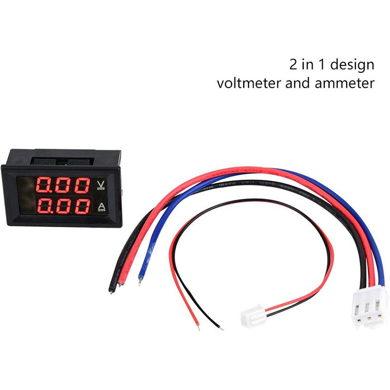 DC0-100V 10A 50A 100A red blue LED DC dual display digital voltage and current meter head with fine adjustment