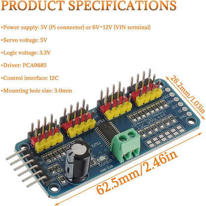 16 Channel 12-bit PWM/Servo Driver-I2C interface PCA9685 module Raspberry pi shield module servo shield