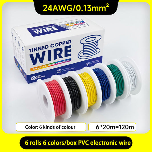 1pcs Hookup Wire Kit (6 colors, 20 m each, AWG 24 Stranded Wire) Silicone Jacket