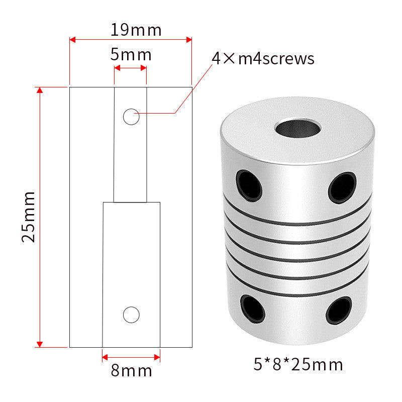 Aluminum Z-axis Flexible coupling for 3D printer stepper Motor shaft couplers, D19L25, 3mm, 4mm, 5mm, 6mm, 6,35mm, 8mm, 10mm