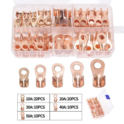 70PCS Copper Battery Cable Connector Terminal Open Lugs Wire Terminals OT 10/20/30/40/50A