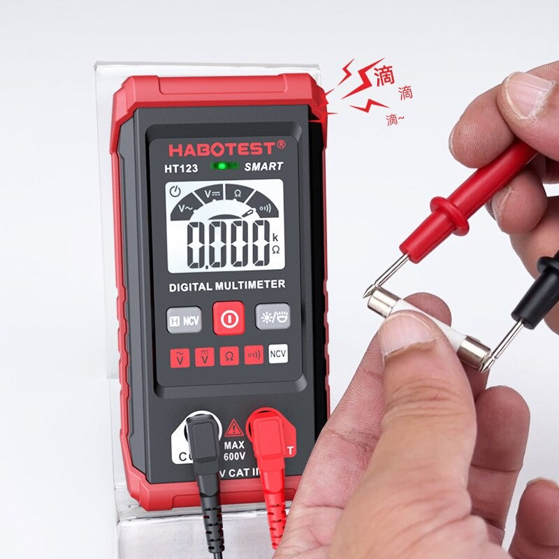 HT123 Smart Mini Digital Multimeter 600V Auto Range Multimeter AC DC Voltage Resistance Continuity Tester with Backlight NCV Non-contact Multimeter