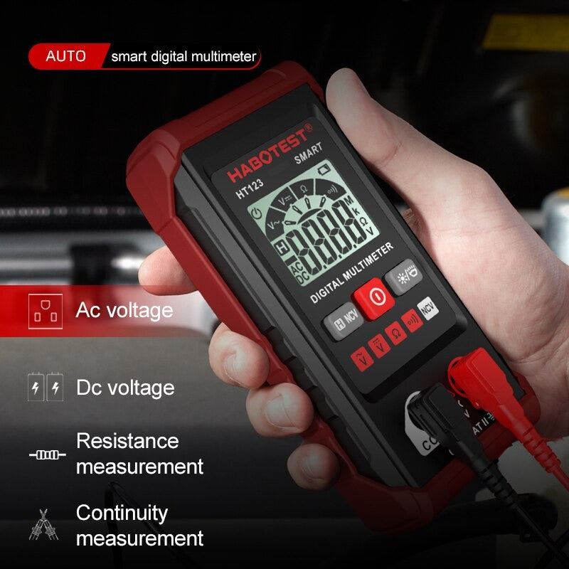 HT123 Smart Mini Digital Multimeter 600V Auto Range Multimeter AC DC Voltage Resistance Continuity Tester with Backlight NCV Non-contact Multimeter