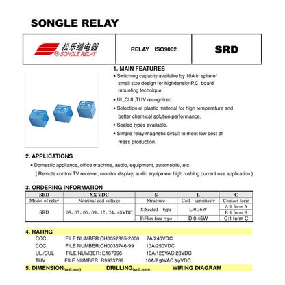 5Pcs 5Pin Relays SPDT 3V 5V 6V 12V 24V 24V