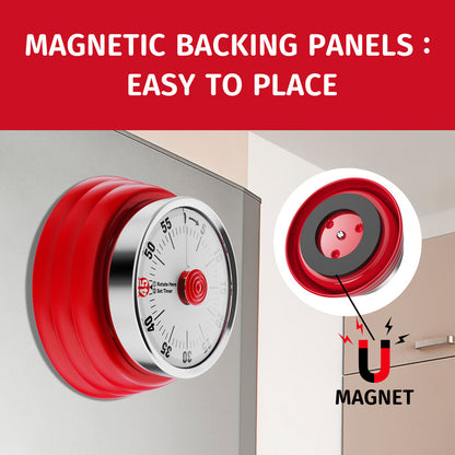 Mechanical Kitchen Timer, 60 Minute Visual Timers for Home Cooking Baking Oven Fitness Studying with Magnetic Backing