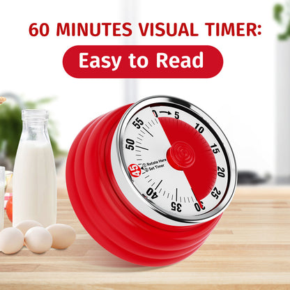 Mechanical Kitchen Timer, 60 Minute Visual Timers for Home Cooking Baking Oven Fitness Studying with Magnetic Backing
