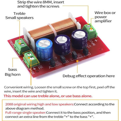 YLY-2088 2 Way Crossover Filters Module 400W HiFi Speaker Modification Upgrade Board Full Range Treble Bass Welding Free