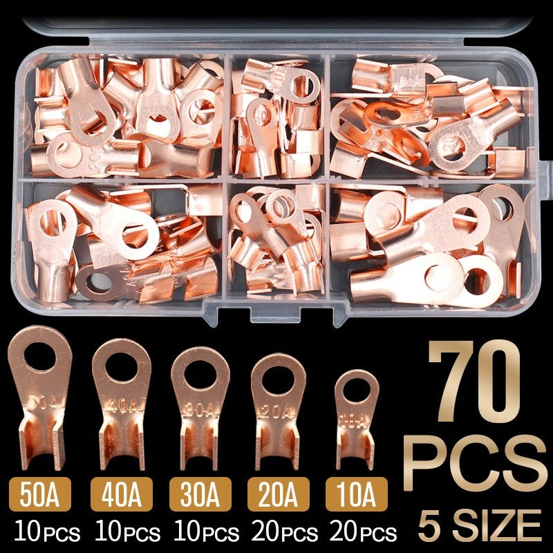 70PCS Copper Battery Cable Connector Terminal Open Lugs Wire Terminals OT 10/20/30/40/50A