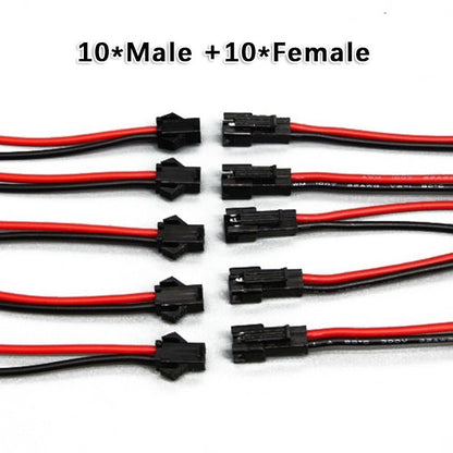 High Quality Plug 10pcs Connector Head Wires 24AWG 2-Pin Male / Female Connected