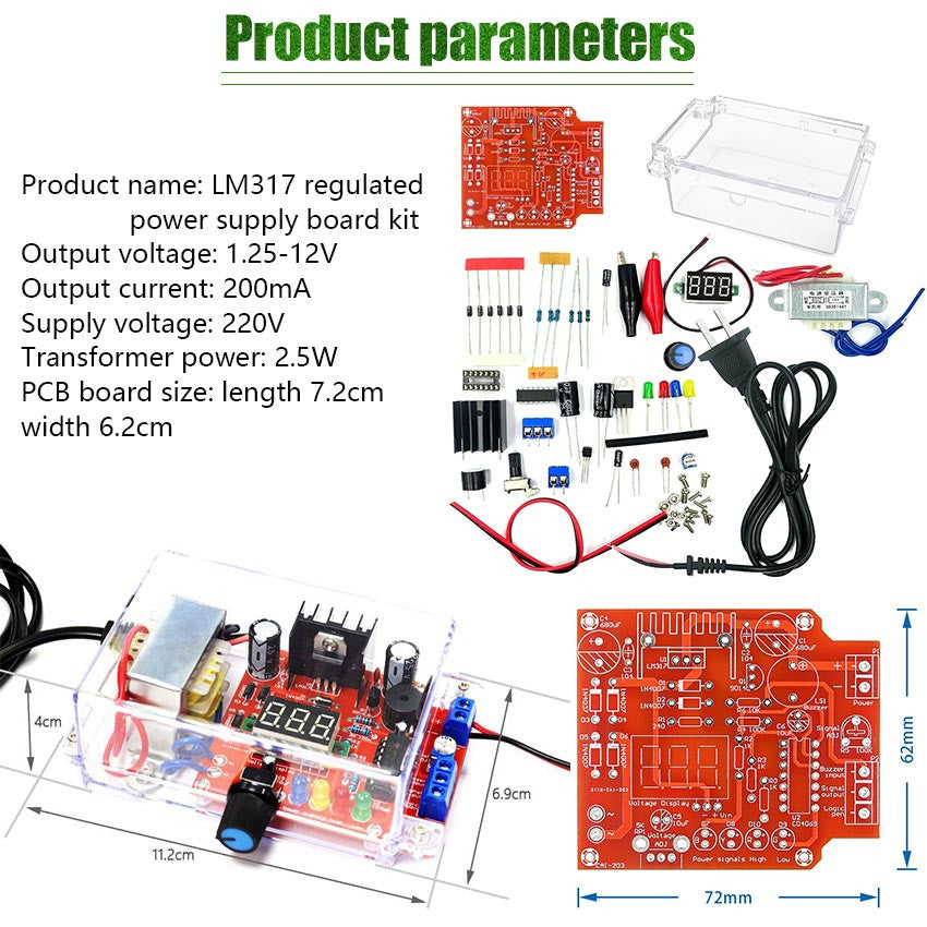 LM317 Adjustable Power Supply DIY Electronic Kit Regulated Voltage PCB Board 110V 220V 12V Stabilize