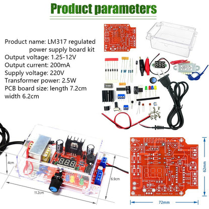 LM317 Adjustable Power Supply DIY Electronic Kit Regulated Voltage PCB Board 110V 220V 12V Stabilize