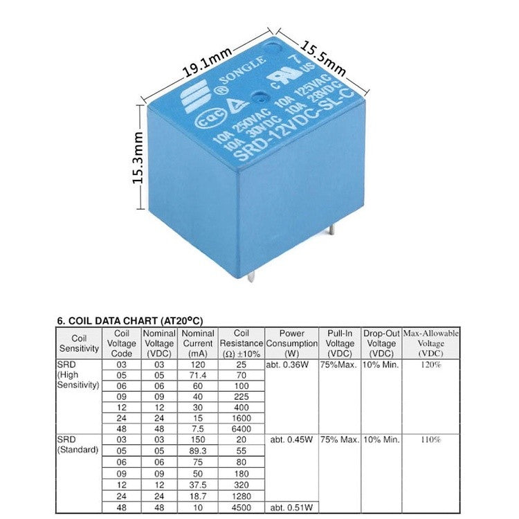 5Pcs 5Pin Relays SPDT 3V 5V 6V 12V 24V 24V