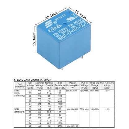5Pcs 5Pin Relays SPDT 3V 5V 6V 12V 24V 24V